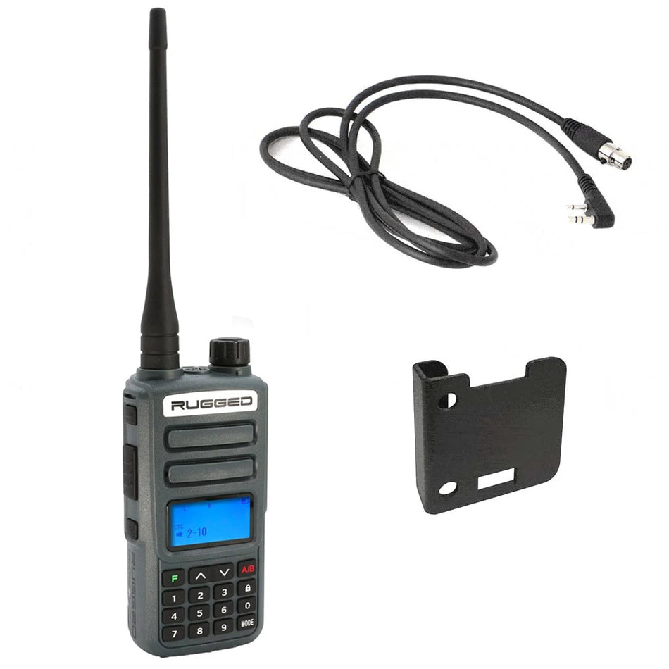 Rugged GMR2 PLUS - GMRS and FRS Two Way Handheld Radio with Mount and Intercom Cable