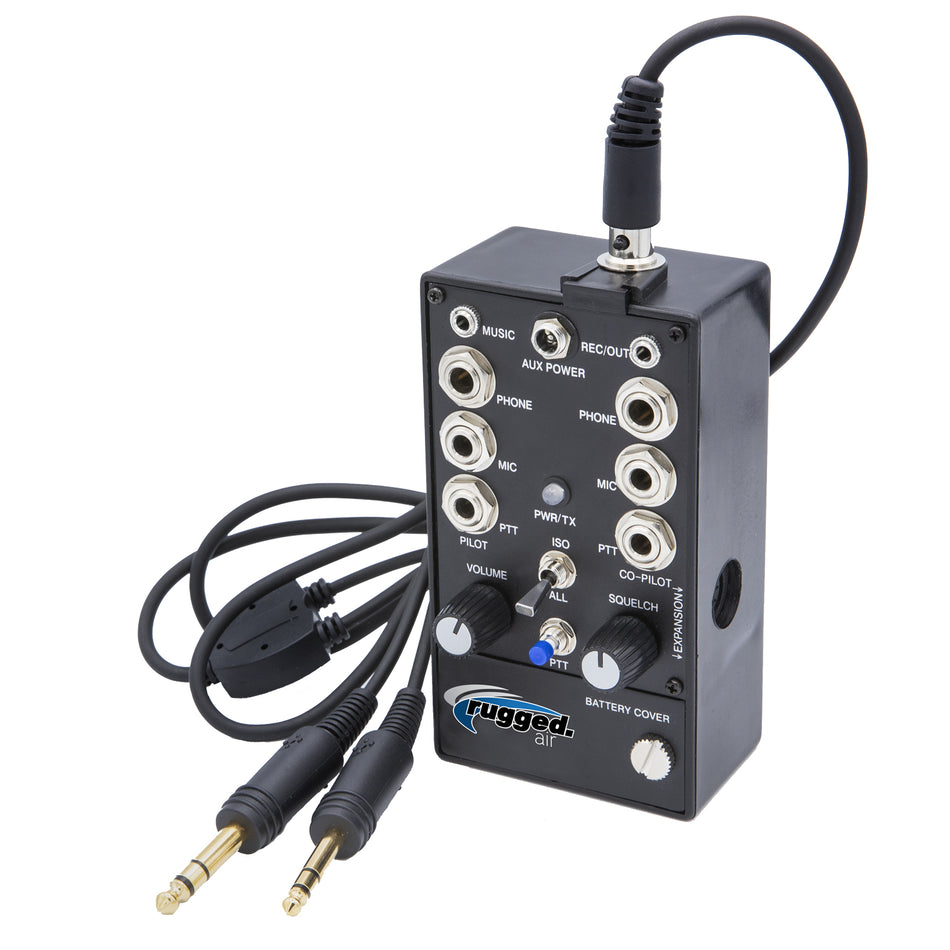 Rugged Air RRP2EX Intercomunicador piloto de aviación general ampliable de 2 plazas