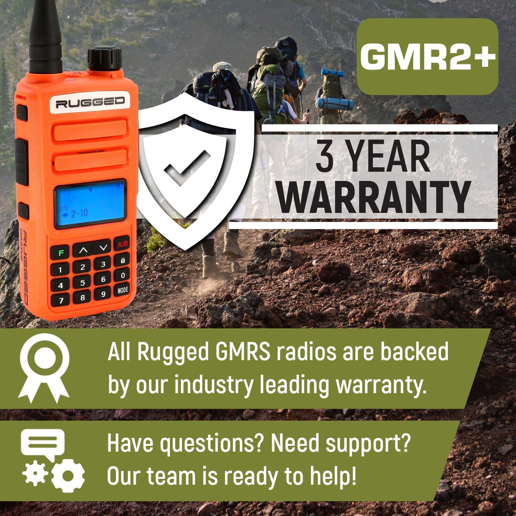 2 PACK - Rugged GMR2 PLUS GMRS and FRS Two Way Handheld Radios - Safety Orange