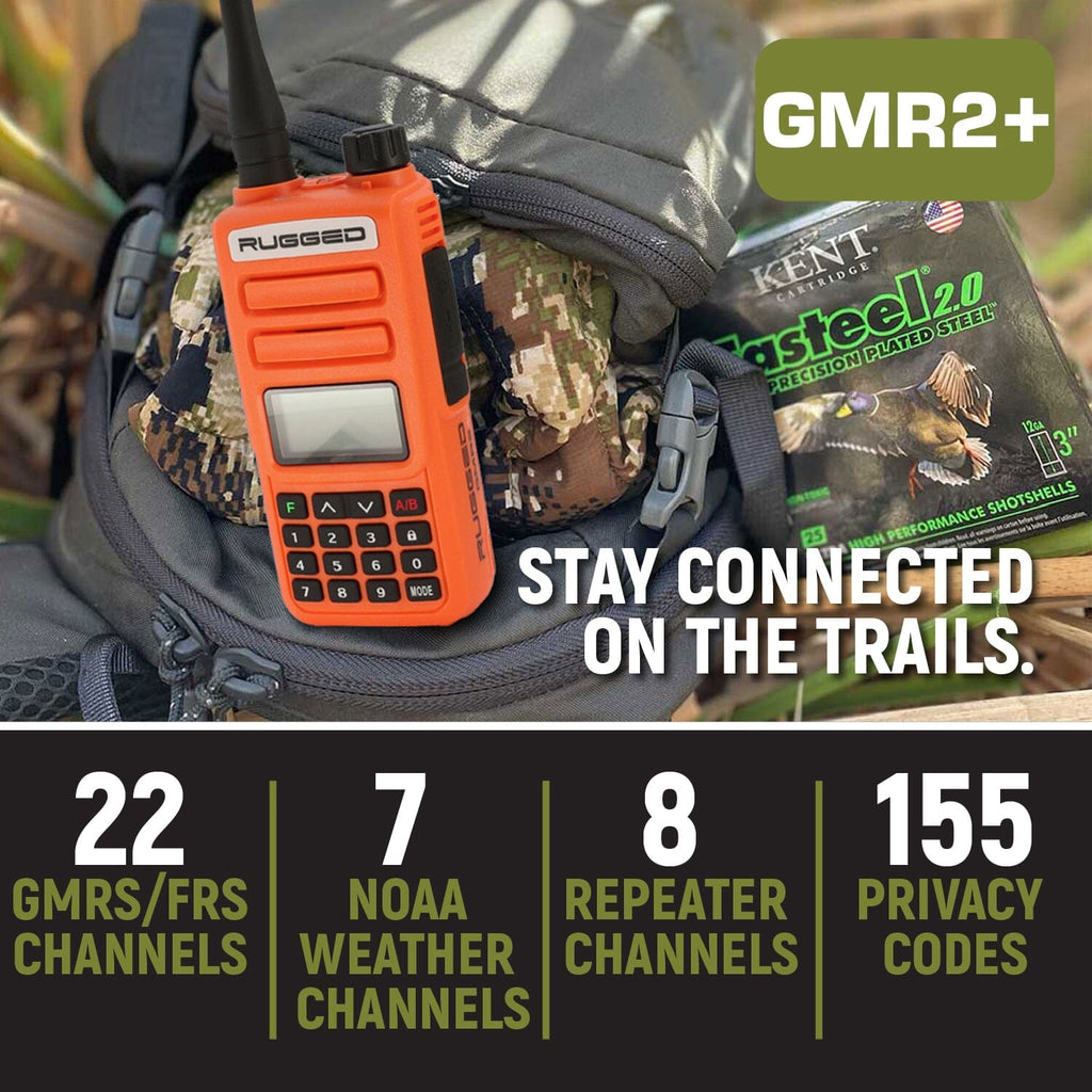 2 PACK - Rugged GMR2 PLUS GMRS and FRS Two Way Handheld Radios - Safety Orange