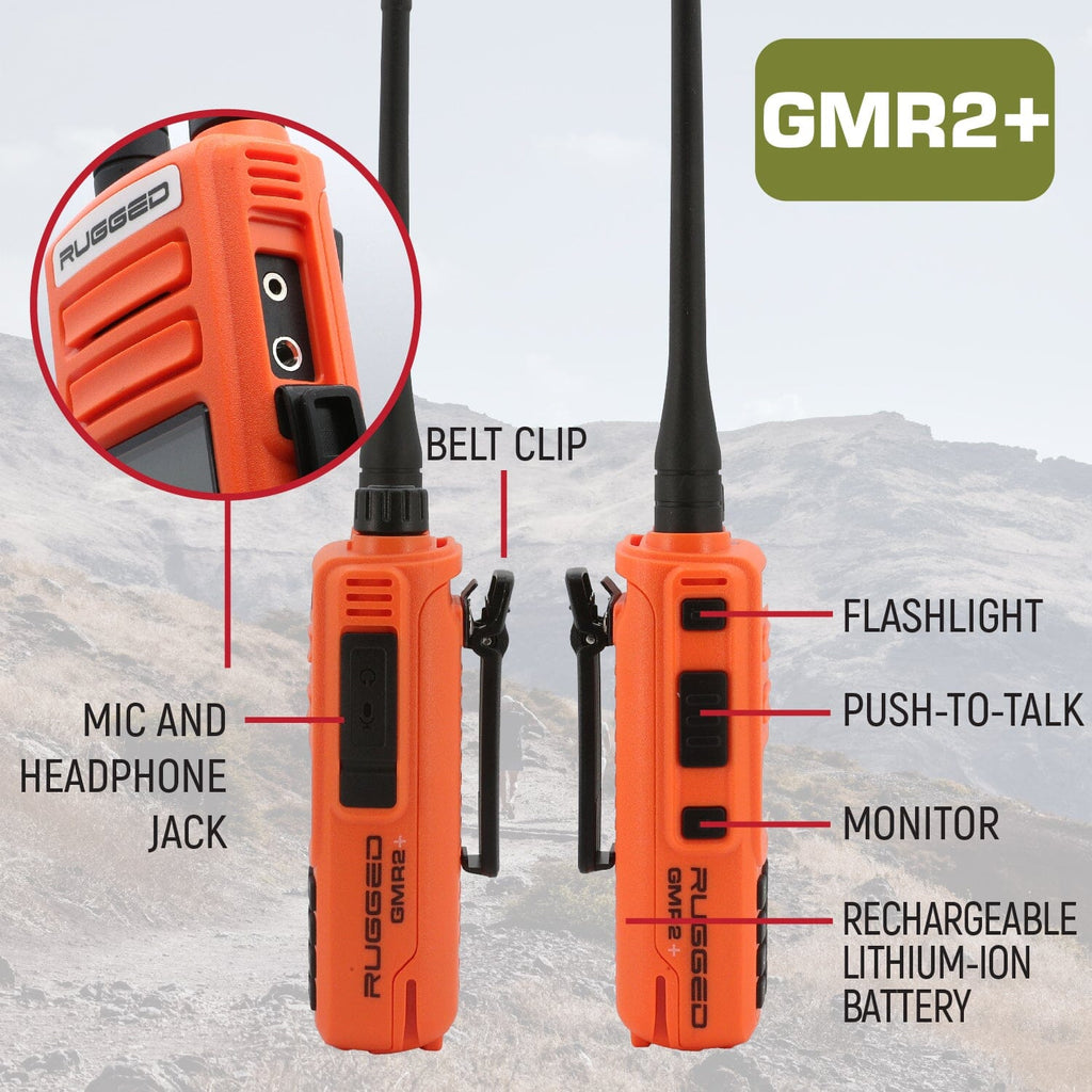 2 PACK - Rugged GMR2 PLUS GMRS and FRS Two Way Handheld Radios - Safety Orange