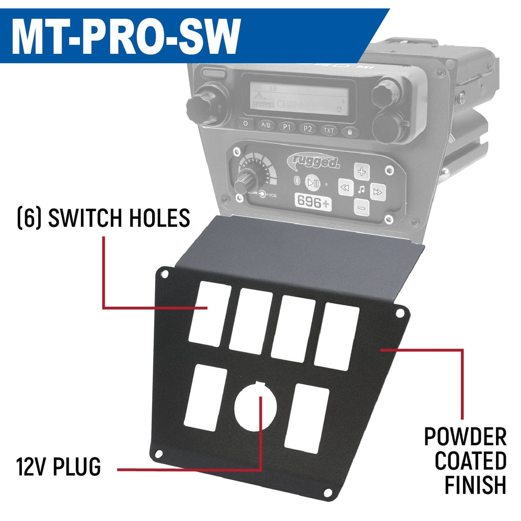 Lower Accessory Panel for Polaris Polaris RZR PRO XP, RZR Turbo R, and RZR PRO R with 6 switch holes and 12V outlet hole
